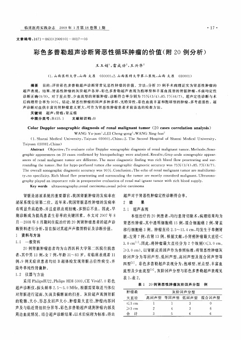 彩色多普勒超声诊断肾恶性循环肿瘤的价值(附20例分析)