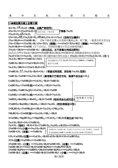 高中化学方程式大全【打印版】