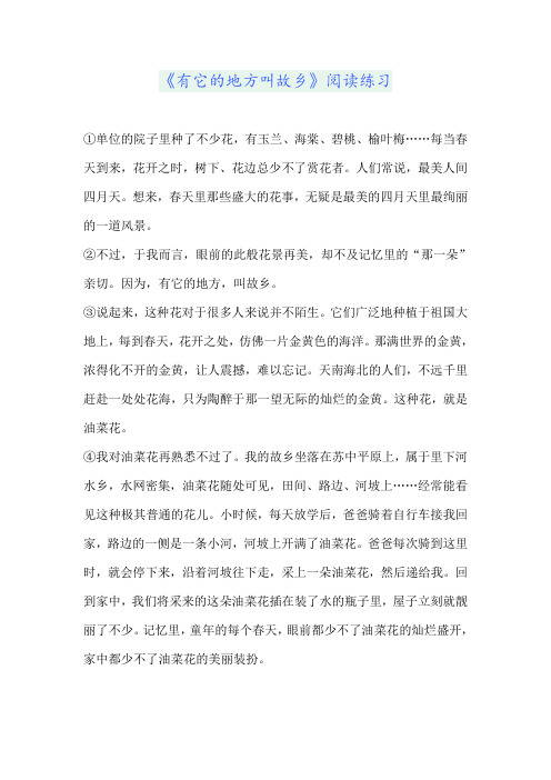 《有它的地方叫故乡》阅读练习