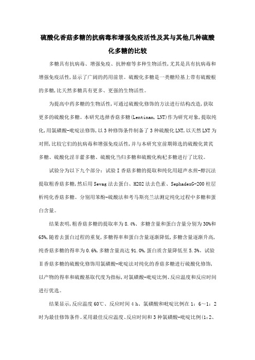 硫酸化香菇多糖的抗病毒和增强免疫活性及其与其他几种硫酸化多糖的比较