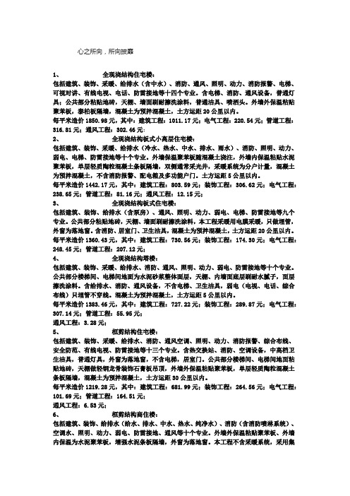 工程造价平米汇总表