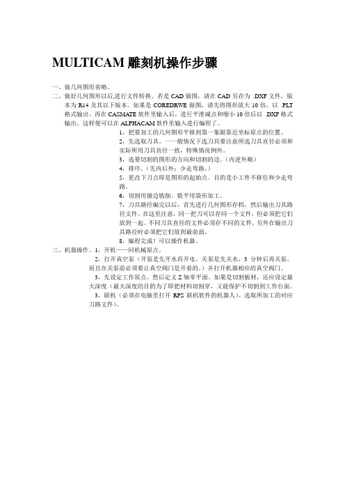 MULTICAM雕刻机操作步骤