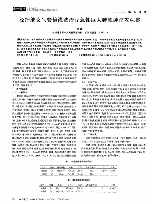 经纤维支气管镜灌洗治疗急性巨大肺脓肿疗效观察