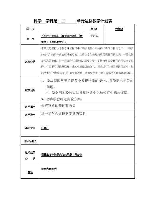 小学科学六年级上册第二单元备课