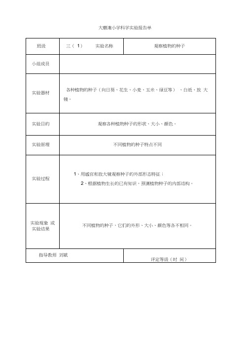 教科版科学三年级下册实验报告单