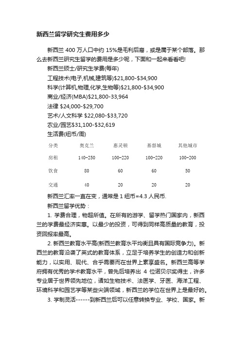 新西兰留学研究生费用多少