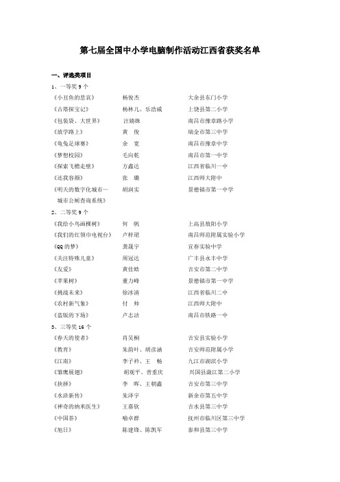 第七届全国中小学电脑制作活动江西省获奖名单