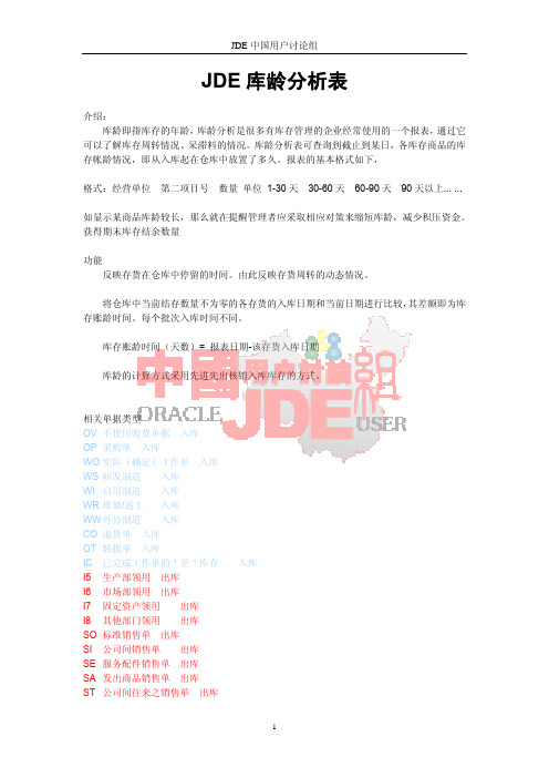 JDE库龄分析表