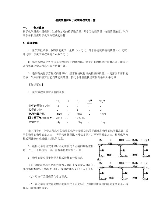 衡水中学高中化学复习-物质的量应用于化学方程式的计算