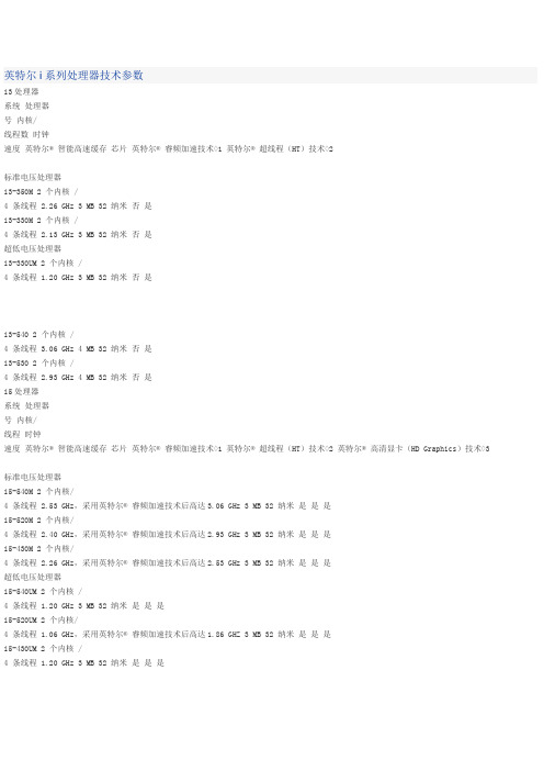 英特尔i系列处理器技术参数
