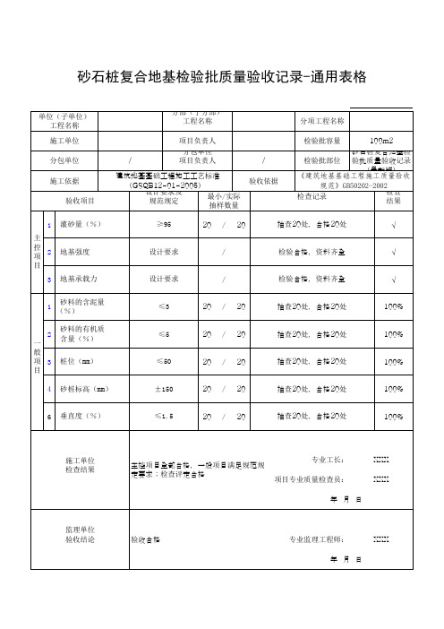 砂石桩复合地基检验批质量验收记录-通用表格