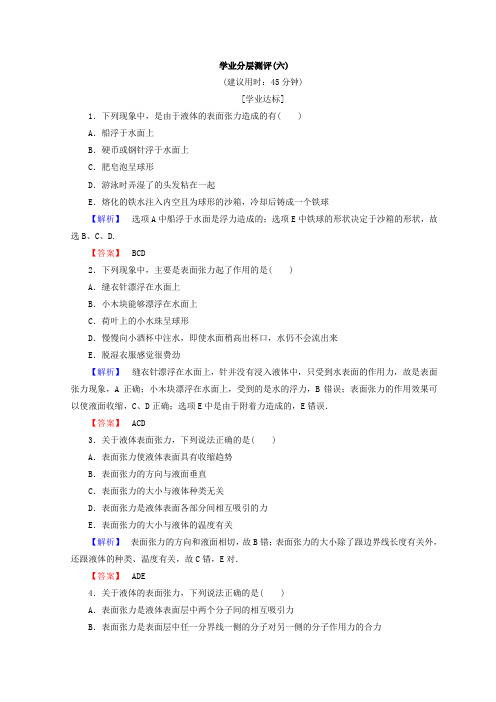 鲁科版高中物理选修3-3学业分层测评：第3章-第1节+液体的表面张力+Word版含答案 (1)
