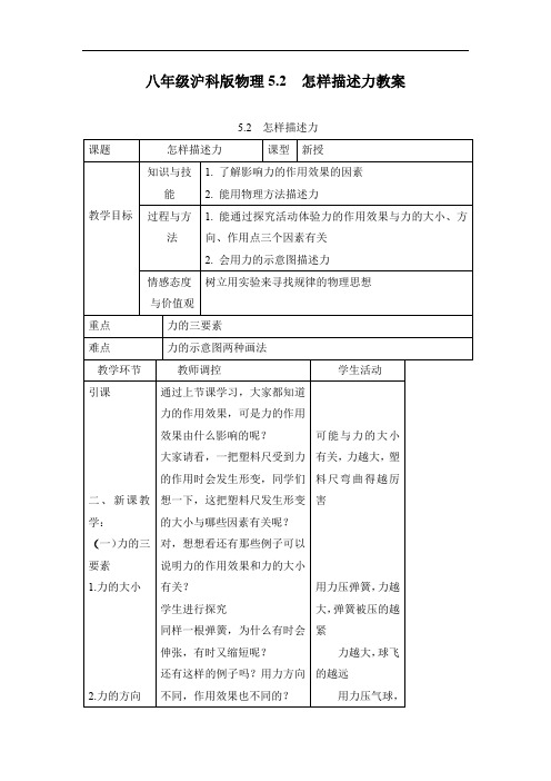 八年级物理教案-八年级沪科版物理52怎样描述力教案 精品