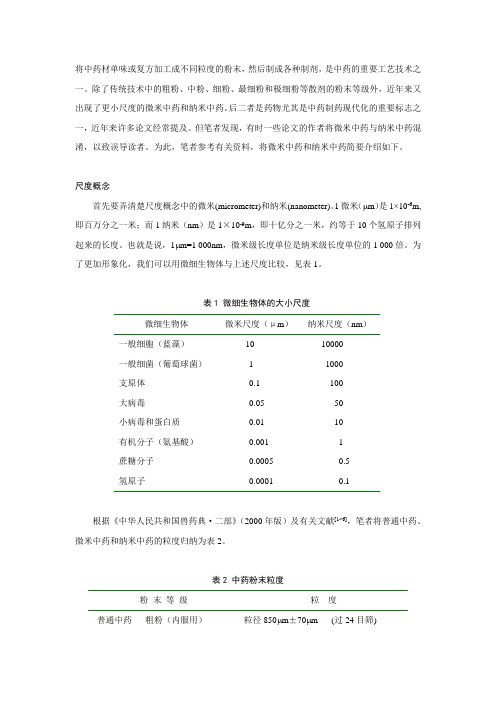 将中药材单味或复方加工成不同粒度的粉末