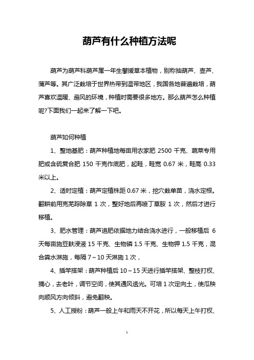 葫芦有什么种植方法呢