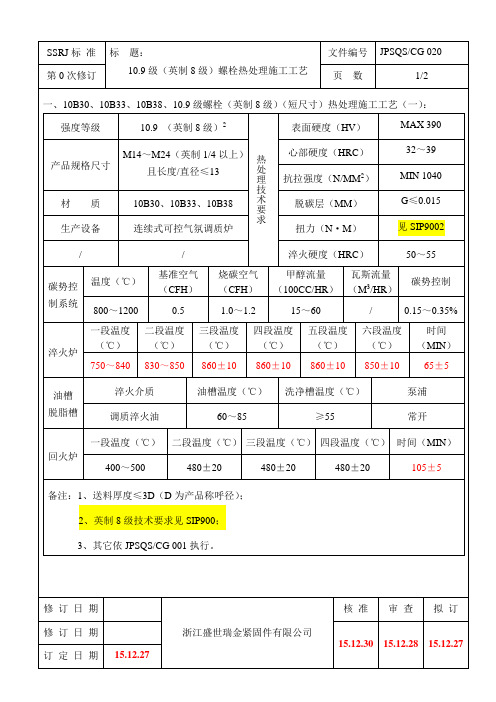JPSQSCG 020 10.9级(英制8级)螺栓热处理施工工艺