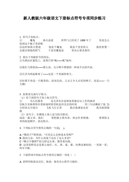 新人教版六年级语文下册标点符号专项同步练习