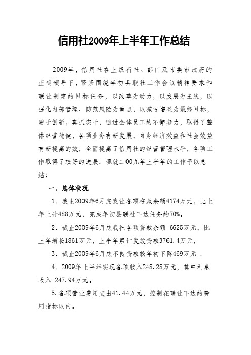 2009年上半年工作总结