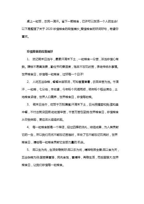 珍惜粮食的句子的段落