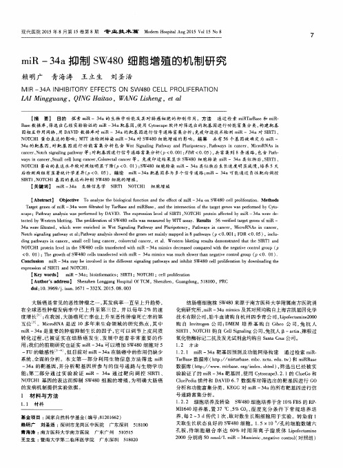 miR-34 a抑制 SW480细胞增殖的机制研究
