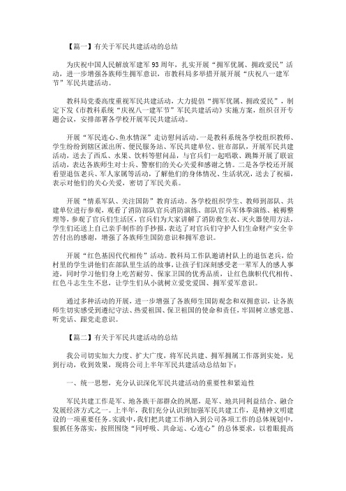 最新有关于军民共建活动的总结