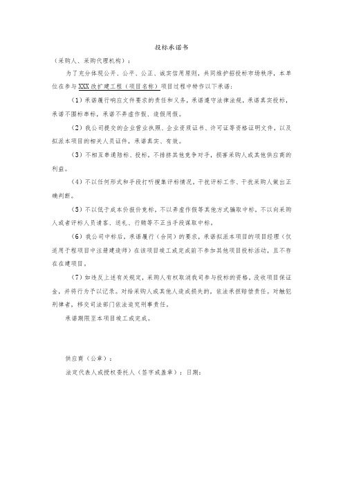 政府采购投标承诺书