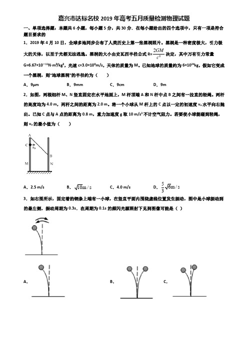 嘉兴市达标名校2019年高考五月质量检测物理试题含解析