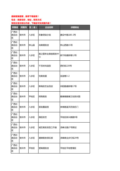 新版广西壮族自治区贺州市美容美发企业公司商家户名录单联系方式地址大全630家