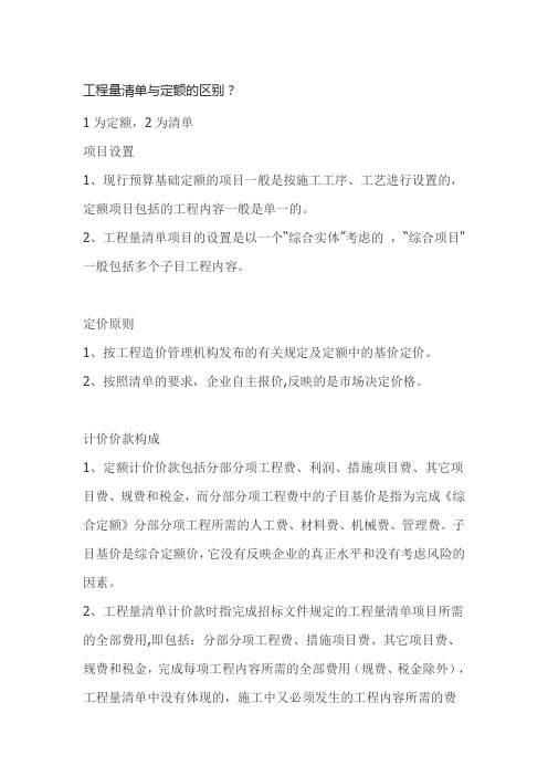 清单与定额的差别