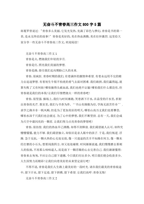 无奋斗不青春高三作文800字5篇