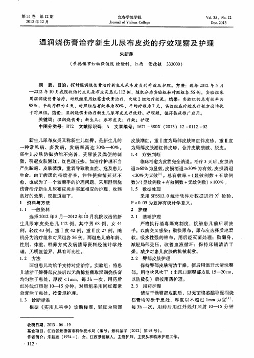湿润烧伤膏治疗新生儿尿布皮炎的疗效观察及护理