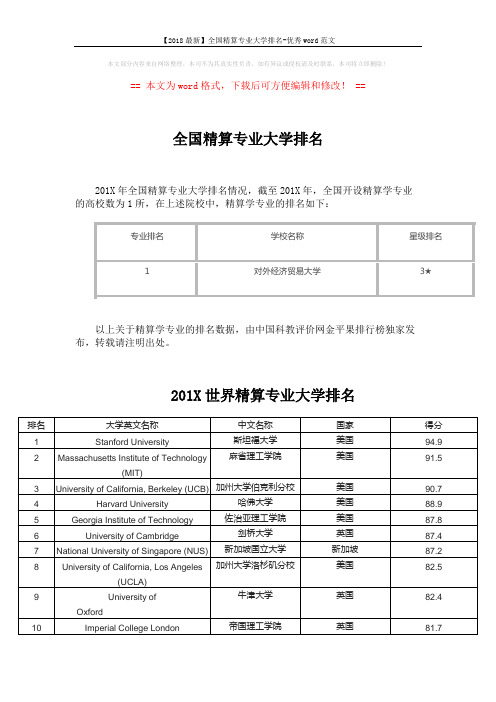 【2018最新】全国精算专业大学排名-优秀word范文 (2页)