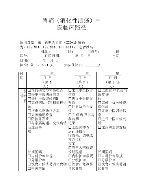 胃痛中医临床路径