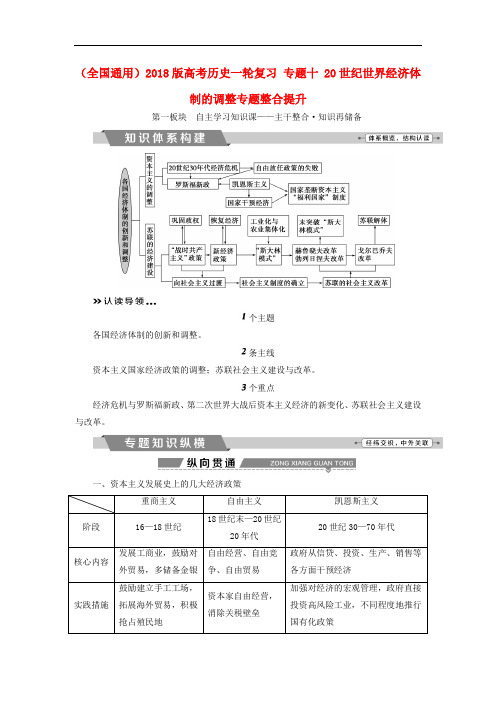 高考历史一轮复习 专题十 20世纪世界经济体制的调整专题整合提升