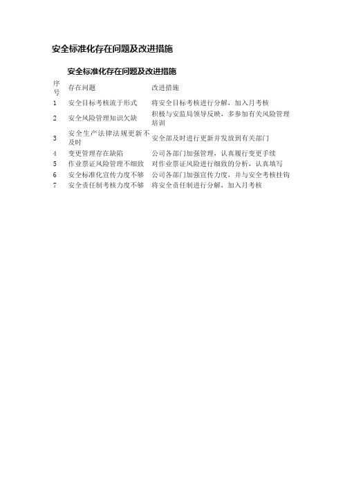 安全标准化存在问题及改进措施