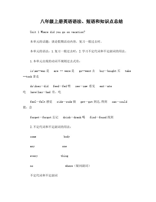 八上英语unit1-unit5知识点总结