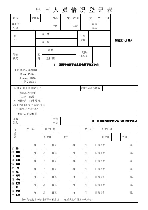 出 国 人 员 情 况 登 记 表