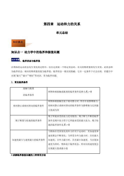 第四章  运动和力的关系 单元总结-2020-2021学年上学期高一物理(新教材人教版必修第一册)