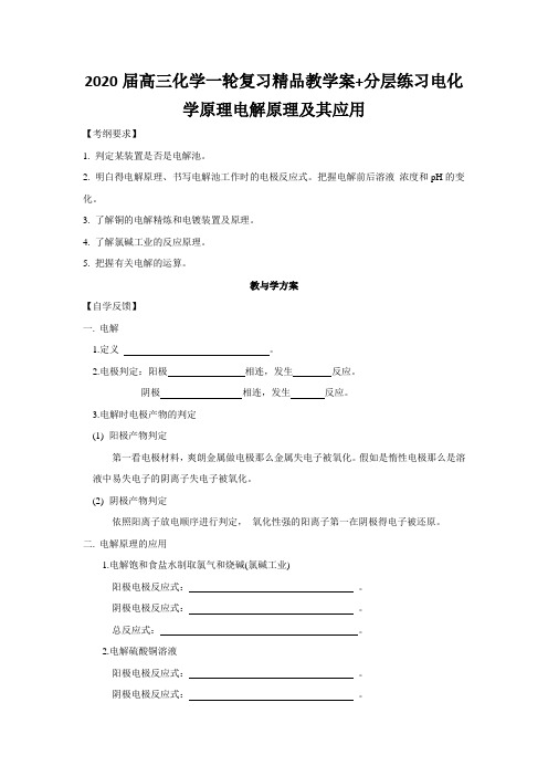 2020届高三化学一轮复习精品教学案+分层练习电化学原理电解原理及其应用