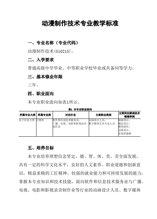 510215-高职动漫制作技术专业教学标准