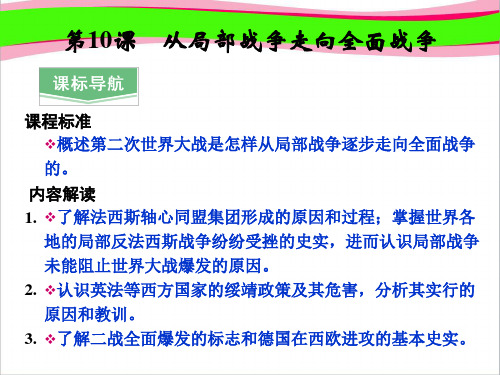 岳麓版选修3获奖精致课件：3.10《从局部战争走向全面战争》ppt课件
