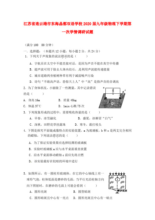 江苏省连云港市东海晶都双语学校2020届九年级物理下学期第一次学情调研试题(无答案)