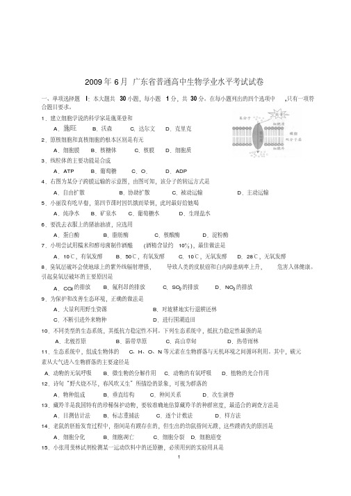 2009-2017年广东省高中学业水平测试生物试卷(含答案)--