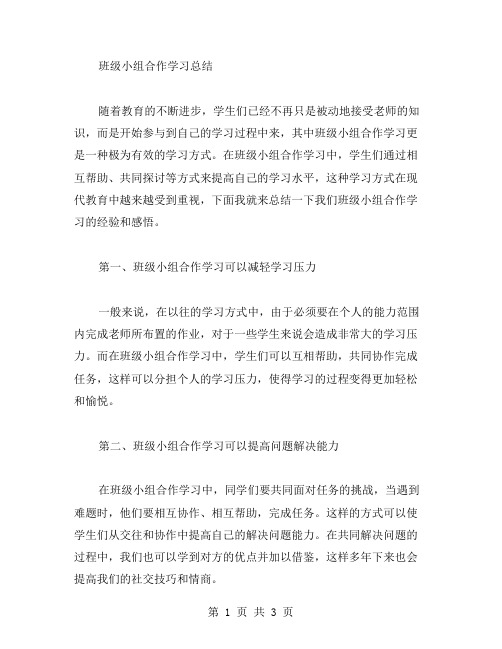 班级小组合作学习总结范文