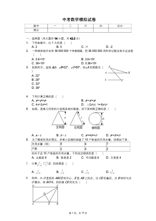 2020年山东省临沂市中考数学全真模拟试卷五套