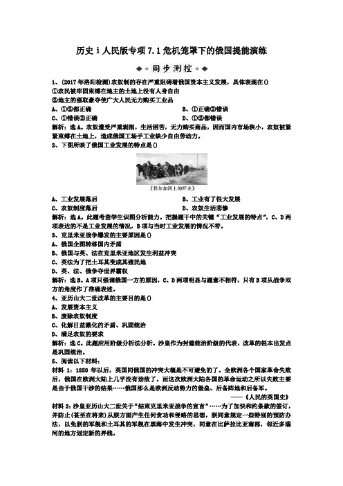 历史ⅰ人民版专项7.1危机笼罩下的俄国提能演练