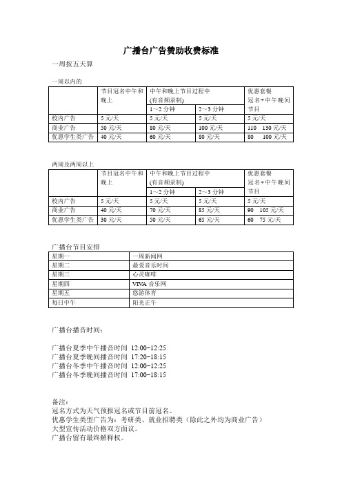 广播台广告赞助收费标准