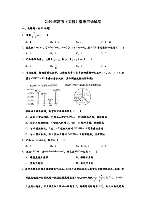 2020年四川省绵阳市高考(文科)数学三诊模拟测试试卷 含解析