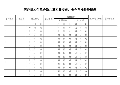 医疗机构住院分娩儿童乙肝疫苗、卡介苗接种登记表