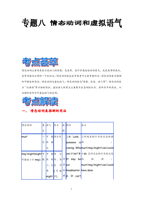 【最新】2020届高考英语语法精品学案：专题八 情态动词和虚拟语气